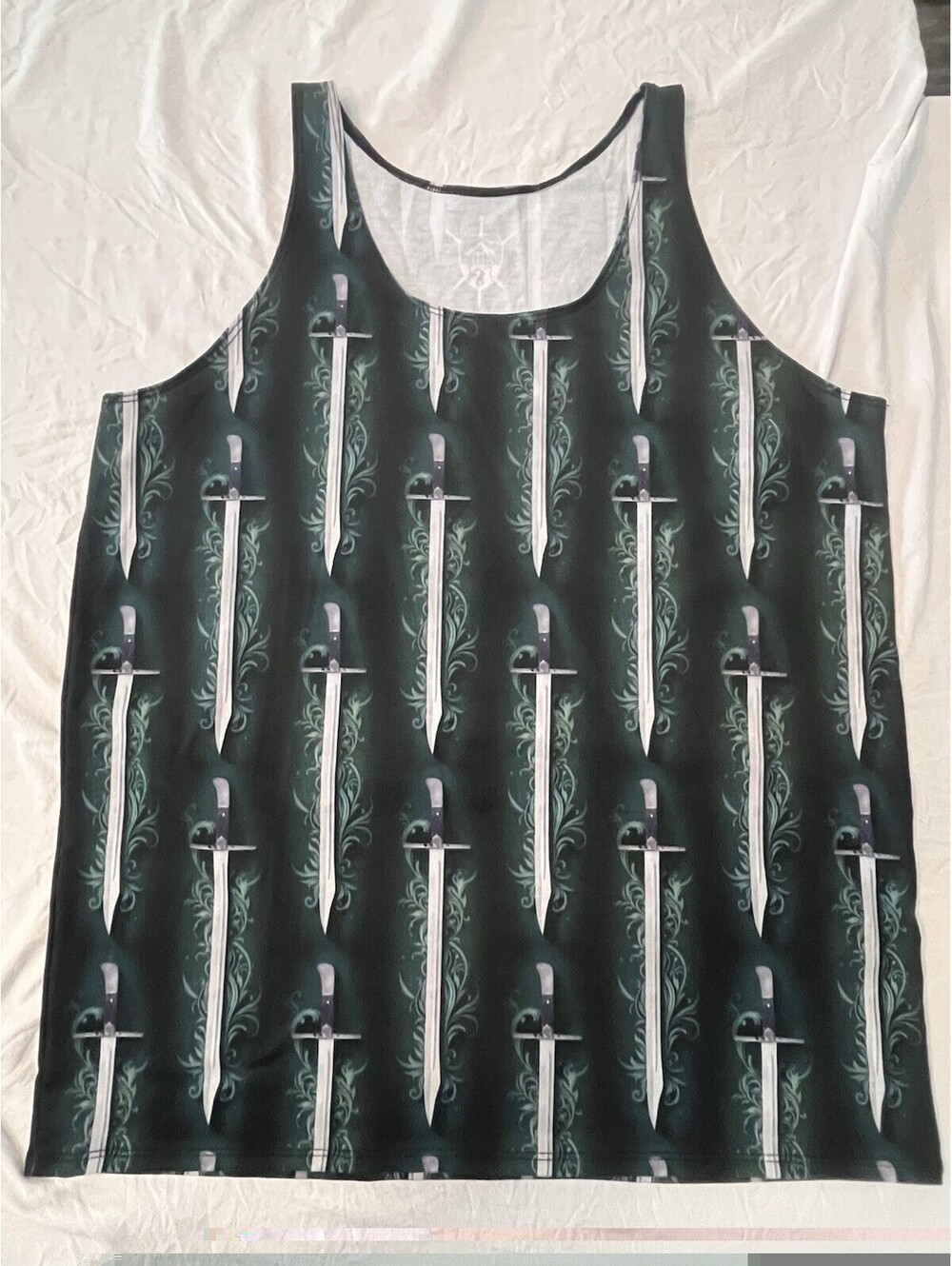 All-Over Sword Print Sleeveless Tank Top -Green XL Shenandoah Hist. Fencing